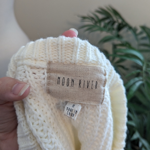 Moon River | Anthropologie Fringe Chunky Knit Sweater Cream Medium - Picture 8 of 8